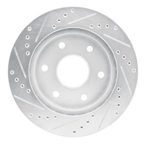 Nissan NP300 Brake Rotor (1) - Front Right - R1 Concepts - Drilled & Slotted - Silver - `16-`22